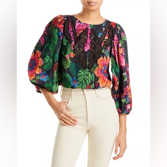 NWT Farm Rio Black Blooming Garden Blouse - Picture 1 of 13